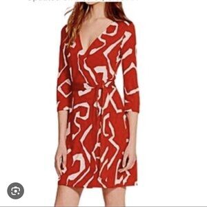 Diane Vaughn Furstenberg, Red/White, size 12, Silk Wrap Dress